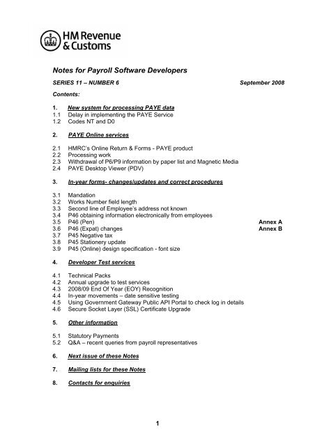 Notes for Payroll Software Developers - HM Revenue & Customs