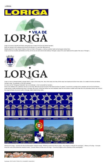 História da vila de Loriga - Extratos da obra do historiador António Conde - History of the town of Loriga – Excerpts from the work of the historian António Conde