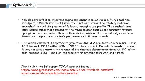 Global Vehicle Camshaft Market is Projected to Reach 3339.2 million USD by 2025