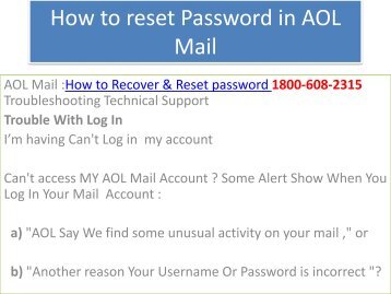 How to reset Password in AOL Mail 1800-608-2315 Technical Support