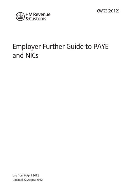 Employer Further Guide to PAYE and NICs - HM Revenue & Customs