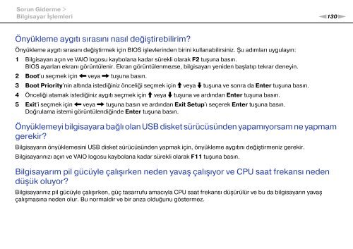 Sony VPCF22M1R - VPCF22M1R Mode d'emploi Turc