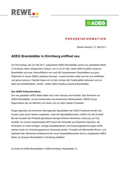 ADEG Brandstätter in Kirchberg eröffnet neu - ADEG Österreich ...