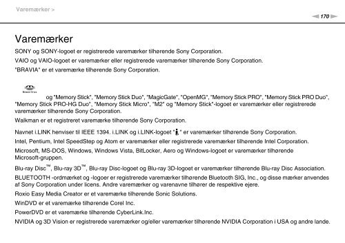 Sony VPCF22M1R - VPCF22M1R Mode d'emploi Danois