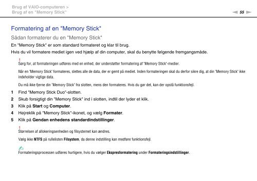 Sony VPCF22M1R - VPCF22M1R Mode d'emploi Danois