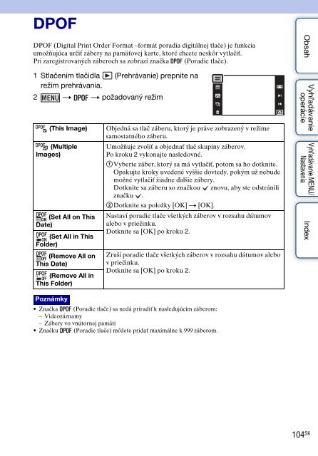 Sony DSC-TX9 - DSC-TX9 Consignes d&rsquo;utilisation Slovaque