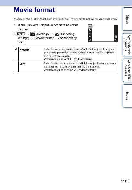 Sony DSC-TX9 - DSC-TX9 Consignes d&rsquo;utilisation Slovaque