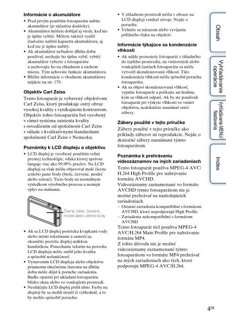 Sony DSC-TX9 - DSC-TX9 Consignes d&rsquo;utilisation Slovaque