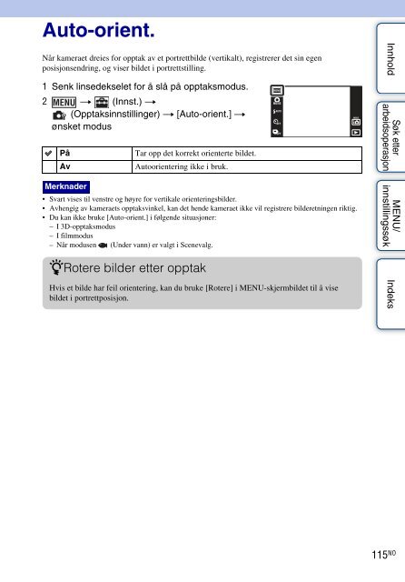 Sony DSC-TX9 - DSC-TX9 Consignes d&rsquo;utilisation Norv&eacute;gien