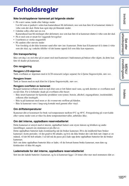 Sony DSC-TX9 - DSC-TX9 Consignes d&rsquo;utilisation Norv&eacute;gien