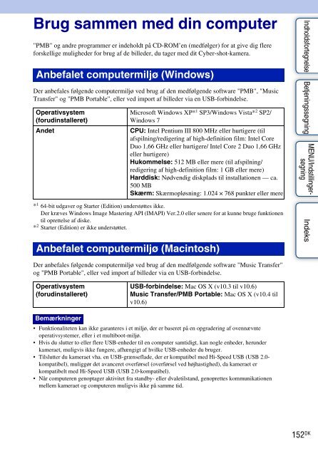 Sony DSC-TX9 - DSC-TX9 Consignes d&rsquo;utilisation Danois