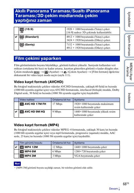 Sony DSC-TX9 - DSC-TX9 Consignes d&rsquo;utilisation Turc