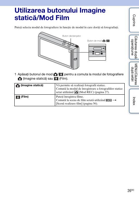 Sony DSC-TX9 - DSC-TX9 Mode d'emploi Roumain