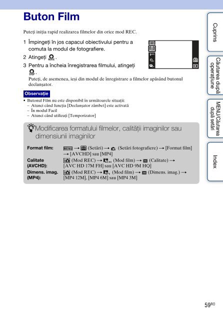 Sony DSC-TX9 - DSC-TX9 Mode d'emploi Roumain