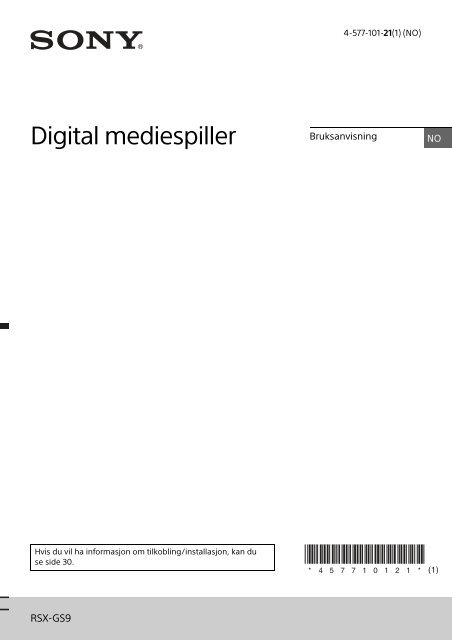 Sony RSX-GS9 - RSX-GS9 Consignes d&rsquo;utilisation Norv&eacute;gien