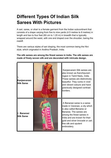 Different Types Of Indian Silk Sarees With Pictures