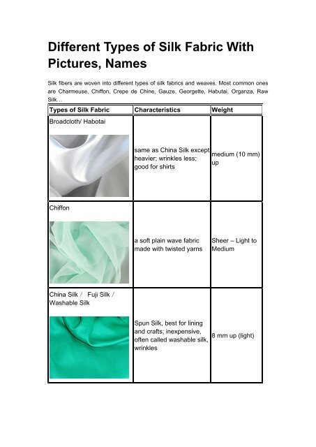 Guide to different types of silk fabrics