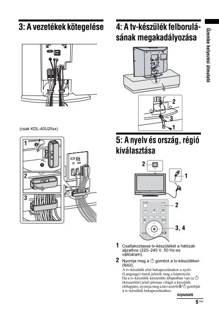 Sony KDL-40U2520 - KDL-40U2520 Consignes d&rsquo;utilisation Hongrois