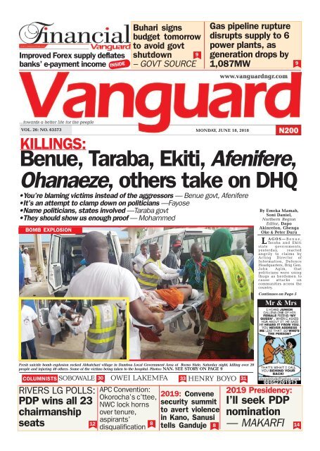 18062018 - KILLINGS: Benue, Taraba, Ekiti, Afenifere, Ohanaeze, others take on DHQ