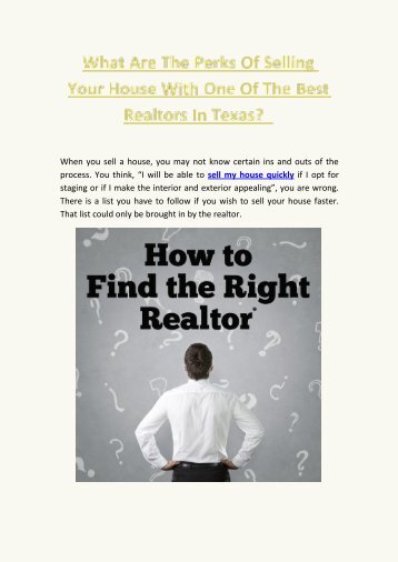 What Are The Perks Of Selling Your House With One Of The Best Realtors In Texas?