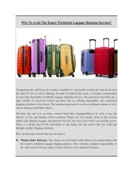 Why To Avail The Expert Worldwide Luggage Shipping Services?