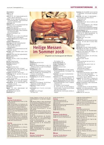 Heilige Messen im Sommer 2018