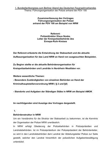 Führungsorganisation der Polizei anhand der PDV 100 - Deutscher ...