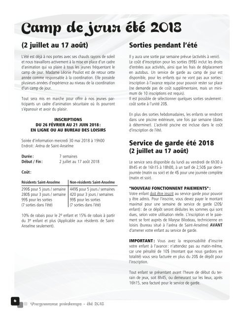 Programme Printemps-Été 2018