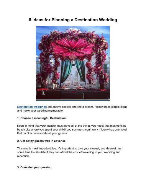 Ideas For Planning A Destination Wedding