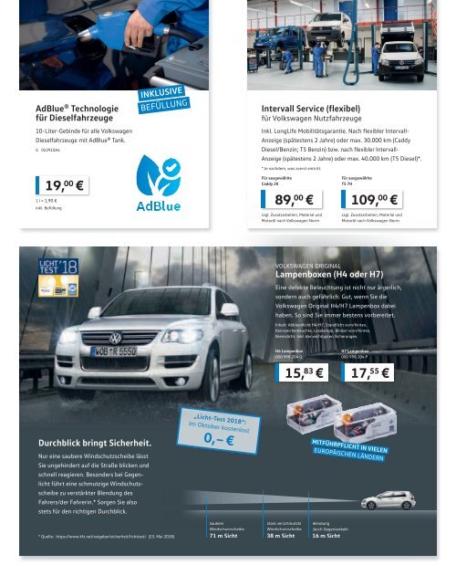 Volkswagen Service Angebote September / Oktober 2018