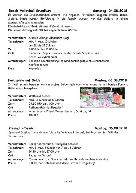 Ferienprogramm 2018 - Heft zum Blättern