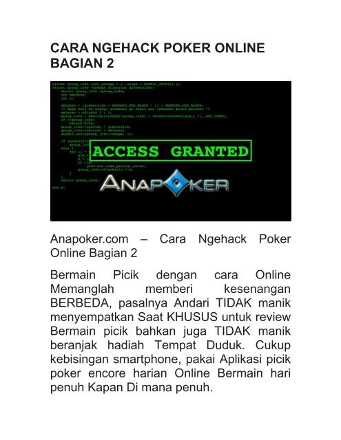Cara Ngehack Poker Online Bagian 2