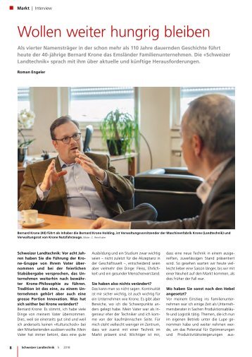 Interview mit Bernard Krone in der Schweizer Landtechnik Ausgabe 05-2018