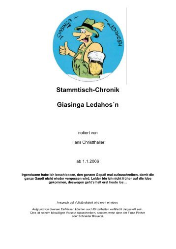 Stammtisch-Chronik Giasinga Ledahos´n - Giasinga-Ledahosn