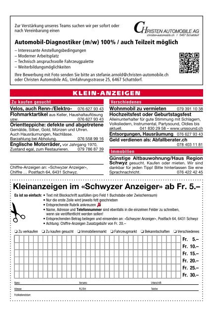 Schwyzer Anzeiger – Woche 25 – 22. Juni 2018