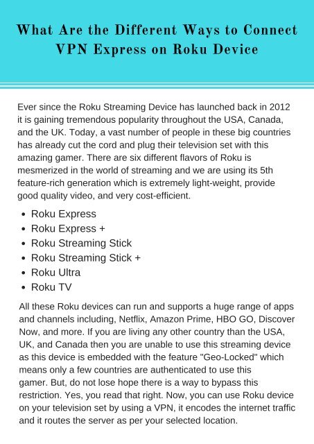 What Are the Different Ways to Connect VPN Express on Roku Device