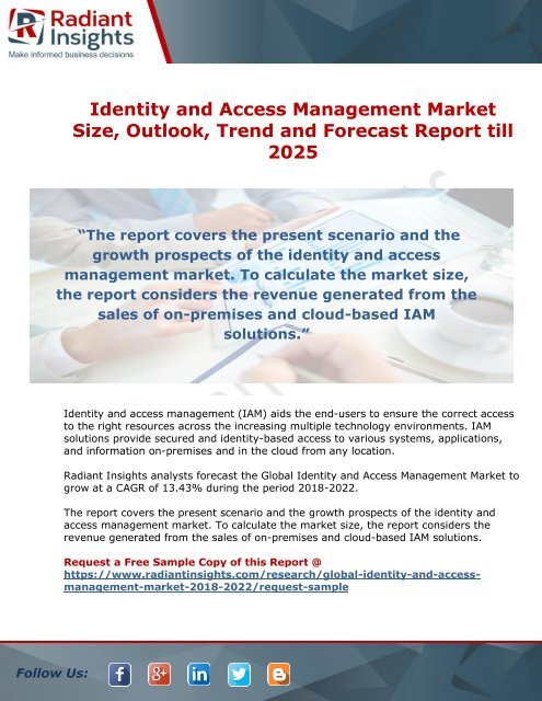 Identity and Access Management Market Outlook and Forecast Analysis Report 2018-2022