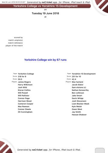 YCC v  15 development 19th June