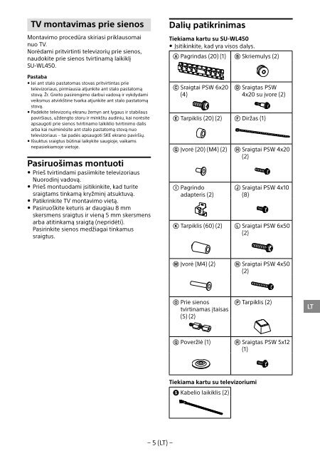 Sony KDL-40R480B - KDL-40R480B Informazioni sulla staffa per montaggio a parete Finlandese