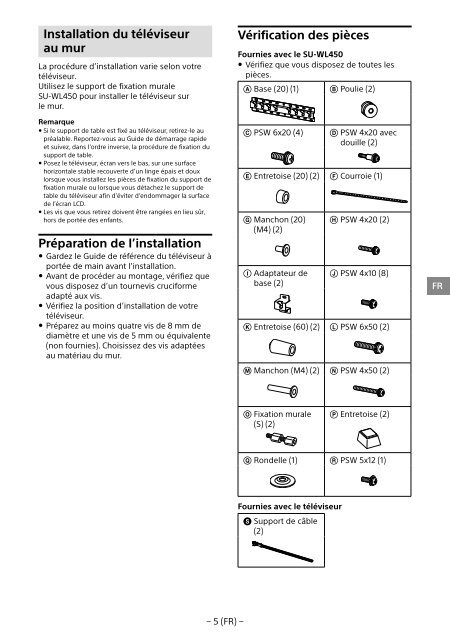 Sony KDL-40R480B - KDL-40R480B Informazioni sulla staffa per montaggio a parete