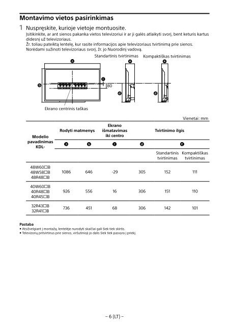 Sony KDL-40R480B - KDL-40R480B Informazioni sulla staffa per montaggio a parete