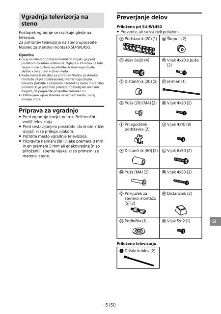 Sony KDL-40R480B - KDL-40R480B Informazioni sulla staffa per montaggio a parete
