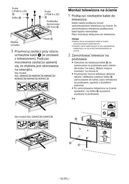 Sony KDL-40R480B - KDL-40R480B Informazioni sulla staffa per montaggio a parete