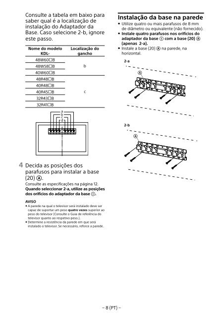 Sony KDL-40R480B - KDL-40R480B Informazioni sulla staffa per montaggio a parete