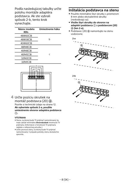 Sony KDL-40R480B - KDL-40R480B Informazioni sulla staffa per montaggio a parete Estone