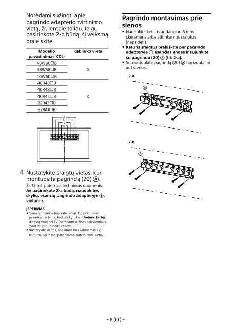 Sony KDL-40R480B - KDL-40R480B Informazioni sulla staffa per montaggio a parete Estone