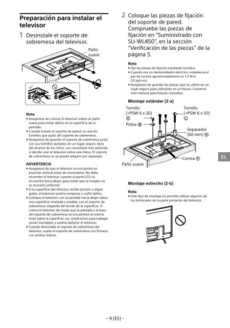 Sony KDL-40R480B - KDL-40R480B Informazioni sulla staffa per montaggio a parete Estone