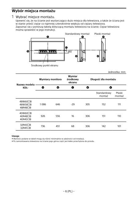 Sony KDL-40R480B - KDL-40R480B Informazioni sulla staffa per montaggio a parete Estone