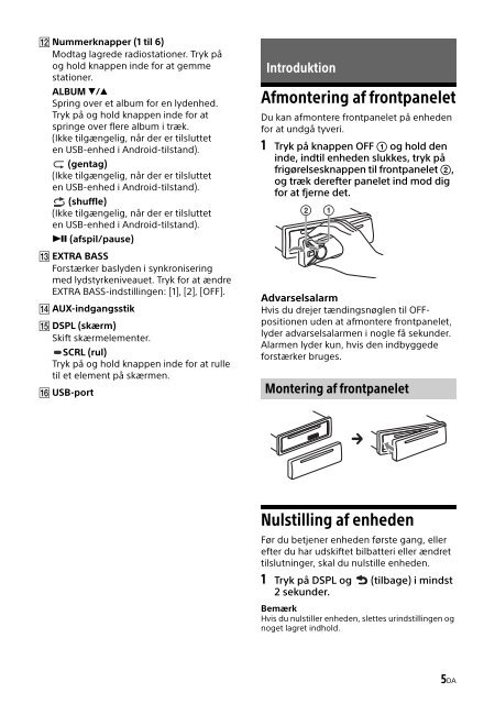 Sony CDX-G1200U - CDX-G1200U Consignes d&rsquo;utilisation Danois