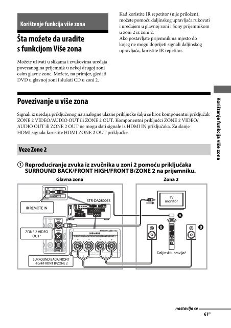 Sony STR-DA2800ES - STR-DA2800ES Mode d'emploi Bosniaque